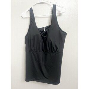 Lands' End Black 22W Tankini Top Scoop Neck Flutter Swim Solid Padded 22DD DD